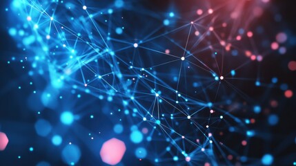 Poster - geometric abstract background with dots and lines connecting molecules. digital technology backgroun