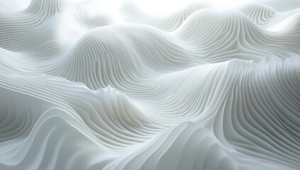 Poster - Intricate White Waves of Textured Material Creating a Serene and Calm Background for Creative Projects and Design Work