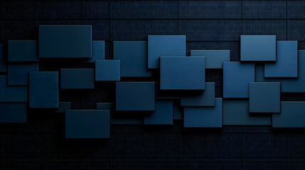 Abstract Composition of Dark Blue Textured Squares Arranged Against a Digital Grid Background