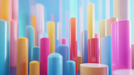 Poster - colorful 3d graphs and charts on blue background, representing data analysis and growth. vibrant col