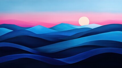 Poster - a vibrant blue abstract landscape with geometric shapes and gradients.