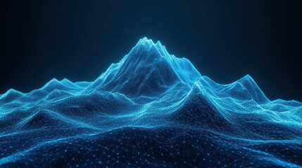 Poster - abstract digital mountain range landscape with glowing light dots. medium low poly wireframe modern 