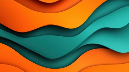 Poster - A photo of bright orange and teal green abstract shapes with a bold style and copy space