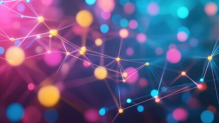 Poster - abstract network visual with colorful nodes and connecting lines, representing technology, data, and