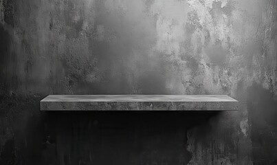 Poster - Minimalist concrete shelf against a textured gray wall, perfect for showcasing art, decor, or plants in modern interior design settings.