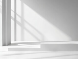Poster - Minimalist interior design space featuring soft shadows and light, perfect for showcasing product photography, artwork, or creative concepts with a modern touch.