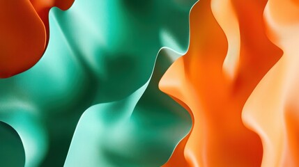 Poster - A photo of bright orange and teal green abstract shapes with a bold style and copy space