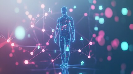Poster - abstract digital healthcare network with glowing nodes, representing diverse medical services, effic