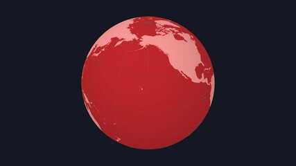 Poster - Spinning earth. Slanted sphere view. Slow speed globe rotation. Solid color style. World map with graticule lines on Saturation background. Amazing animation.