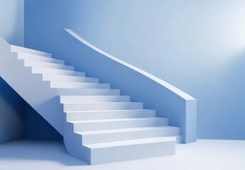 Poster - Modern Abstract Staircase in Soft Blue Hue with Minimalist Design and Clean Lines Showcase Architectural Elegance and Contemporary Aesthetics