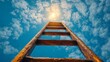 © Joachim - Ladder reaching toward the bright sun in a clear blue sky with scattered clouds