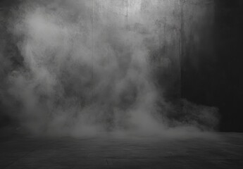 Poster - Mystical Fog in Dark Room with Concrete Walls and Floor, Creating an Intriguing and Atmospheric Ambiance for Artistic Projects