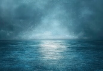 Aufkleber - Serene and Tranquil Seascape with Calm Waters and Dramatic Sky in Shades of Blue and Gray Under Soft Cloud Cover at Dusk