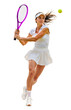 © FP Creative Stock - Dynamic Action Shot of a Young Female Tennis Player swing racket to hit a tennis ball