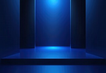 Poster - Serene Blue Space with Glowing Light Source Ideal for Product Displays, Presentations, and Artistic Backgrounds for Creative Projects and Visuals