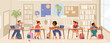 © Александра Гвардейце - School children in the classroom flat vector illustration.