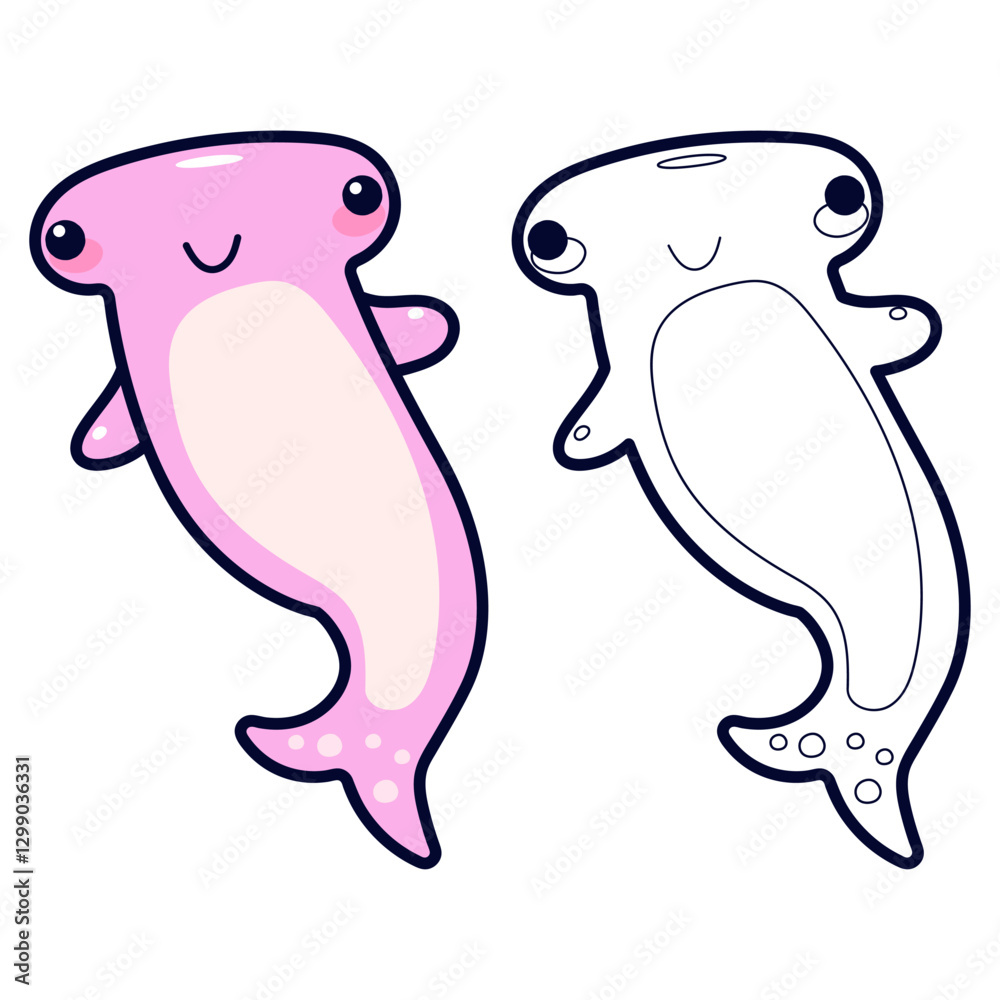Coloring page of marine life. Hand drawn sea animals. Cartoon isolated ...