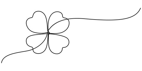 continuous one line drawing of four leaf clovers. isolated on white background vector illustration, 