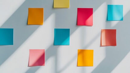 Poster - Colorful sticky notes arranged on a white background with window light shadows.