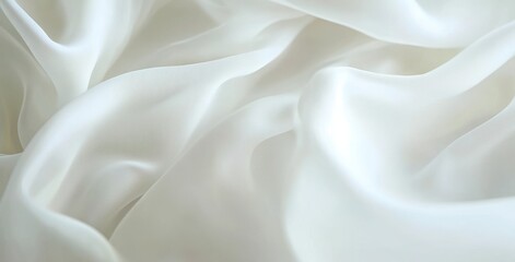 Poster - Soft and Elegant White Silk Textile with Flowing Drapes and Gentle Texture for Fashion, Decoration, and Product Design Purposes