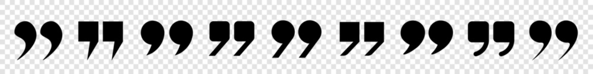 Poster - A set with double quotes of different shapes in black on a transparent background.