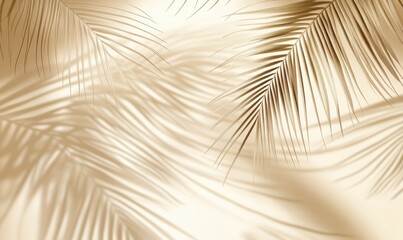 Poster - Soft Beige Background with Elegant Palms and Gentle Shadows Ideal for Relaxing Atmosphere, Tropical Vibe, and Stylish Design Use in Various Projects