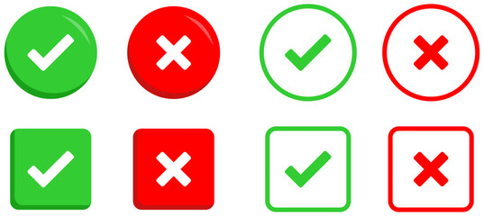 checkmark and cross icon vector set collection. check, tick, and x mark sign symbol