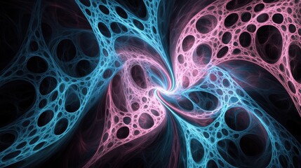 Poster - 3d rendering Abstract fractal texture pink and blue square on dark background. AI generated image
