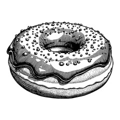 Wall Mural - delicious doughnut topped with chocolate glaze detailed black and white outline line art drawing