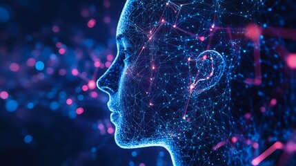 a woman's face with a computer screen