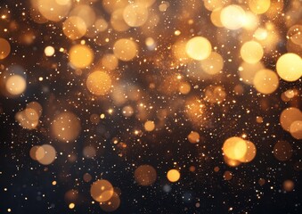 Poster - Sparkling golden bokeh background creating a warm and festive atmosphere with shimmering particles and soft light effects in a dark setting