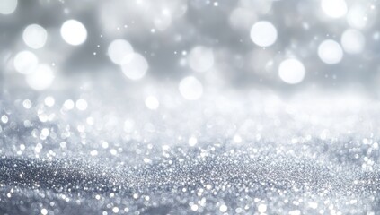 Poster - Sparkling Silver Background with Soft Bokeh Effect for Elegant Design and Text Overlay, Ideal for Holiday and Festive Themes, Bright and Dreamy Atmosphere