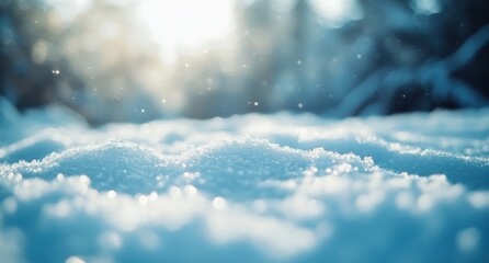Poster - Sparkling Snowflakes on Ground with Soft Focus Background, Capturing the Tranquility of Winter Wonderland in Natural Light