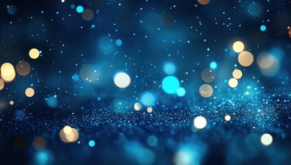 Poster - Stunning Blue and Gold Bokeh Background with Glittering Particles Creating a Dreamy and Magical Atmosphere for Various Creative Projects