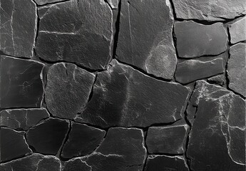 Poster - Textured Black Slate Stone Wall Background with Irregular Shapes and Natural Patterns for Interior Design and Home Decoration