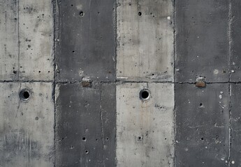 Poster - Textured Concrete Wall with Rough Surface and Circular Holes, Perfect for Backgrounds in Industrial, Urban, and Minimalist Themes