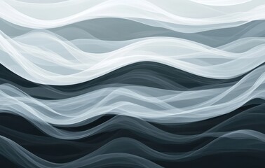 Poster - Tranquil Abstract Waves in Shades of Black and White Capturing Movement and Flow with Smooth Curved Lines for Contemporary Design Needs