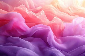 Poster - Soft, flowing pastel fabric in shades of pink, purple, and orange creates a dreamy, abstract texture.