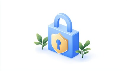 Poster - Secure Email Icon with Lock and Shield Surrounded by Nature Elements