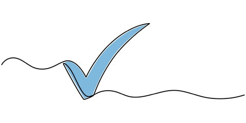 Poster - Continuous line drawing of check mark. One continuous line tick. Continuous line drawing of tick. Check mark linear icon, Vector illustration of check mark continuous one line drawing. Pro. 