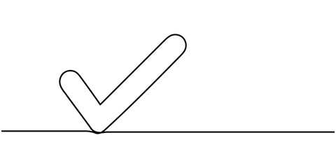 Poster - Continuous line drawing of check mark. One continuous line tick. Continuous line drawing of tick. Check mark linear icon, Vector illustration of check mark continuous one line drawing. Pro. 
