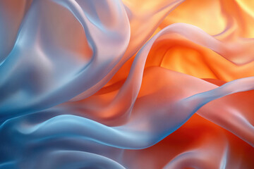 Poster - Abstract image of flowing fabric in shades of blue and orange, creating a soft, elegant, and dreamy aesthetic.