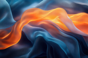 Aufkleber - Abstract image of flowing, translucent fabric in shades of orange and blue, creating a dreamy, ethereal effect.