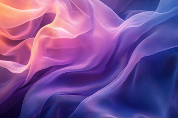 Aufkleber - Abstract image of flowing sheer fabric in ombre shades of pink, purple, and blue.