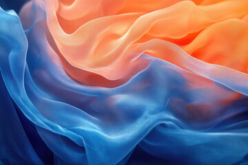 Poster - Abstract image of flowing, translucent fabric in shades of blue and orange.