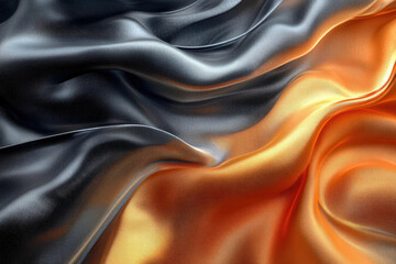 Poster - Elegant, flowing fabric in shades of dark grey and shimmering orange, luxurious texture.
