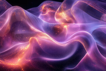 Aufkleber - Abstract cosmic waves of purple and orange hues, shimmering with golden particles.