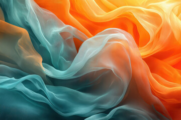 Aufkleber - Abstract image of flowing teal and orange fabric, creating a vibrant and dynamic composition.