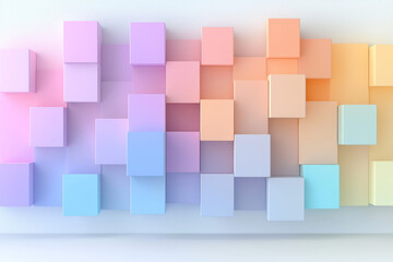 Poster - Minimalist approach with a simple geometric field of cubes, each tinted a different pastel shade,