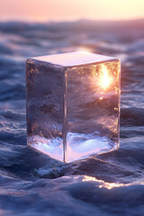 Poster - Majestic wide shot of large glass blocks floating in a cosmic-like void, subtle lens flare,